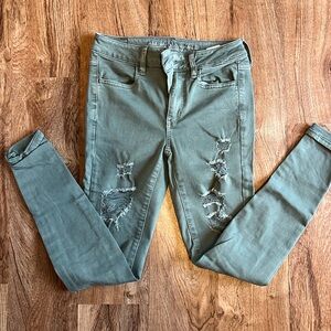 American Eagle green wash denim jegging
